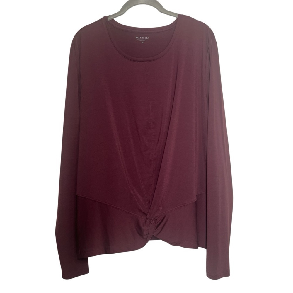Athleta Essence Twist Top Long Sleeve T-Shirt Womens Size 2X Burgundy Thumb Hole
